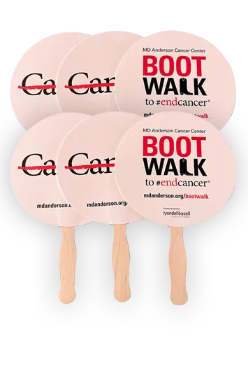 Circle Paper Hand Held Fan With Wood Handle